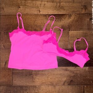 SKIMS FITS EVERYBODY LACE CAMI + SCOOP BRALETTE BUNDLE TAFFY TONAL SMALL